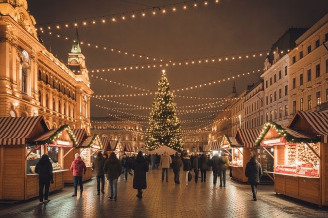בודפשט בכריסמס - כיכר ווראשמרטי מואר בתאורת חג